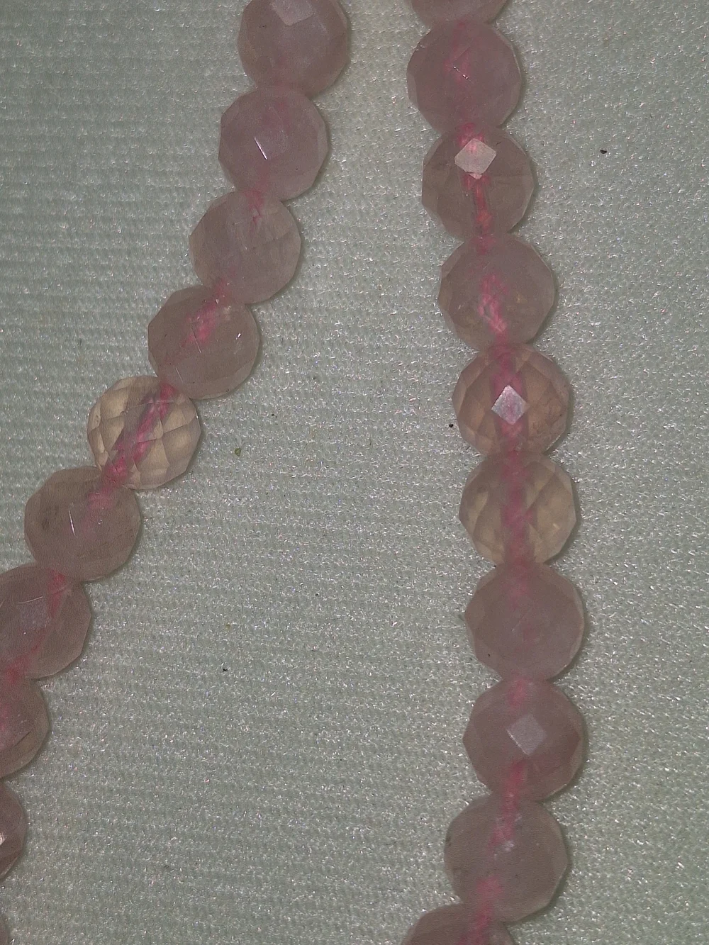 Vintage Faceted Pink Rose Quartz Beaded Necklace - Stamped Sterling